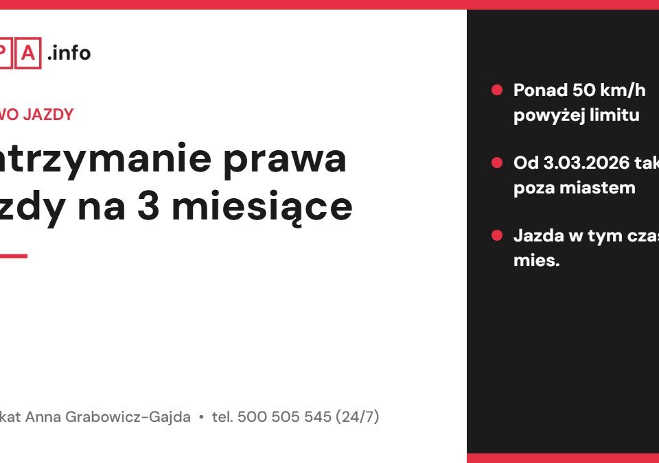 Zatrzymanie prawa jazdy na 3 miesiące